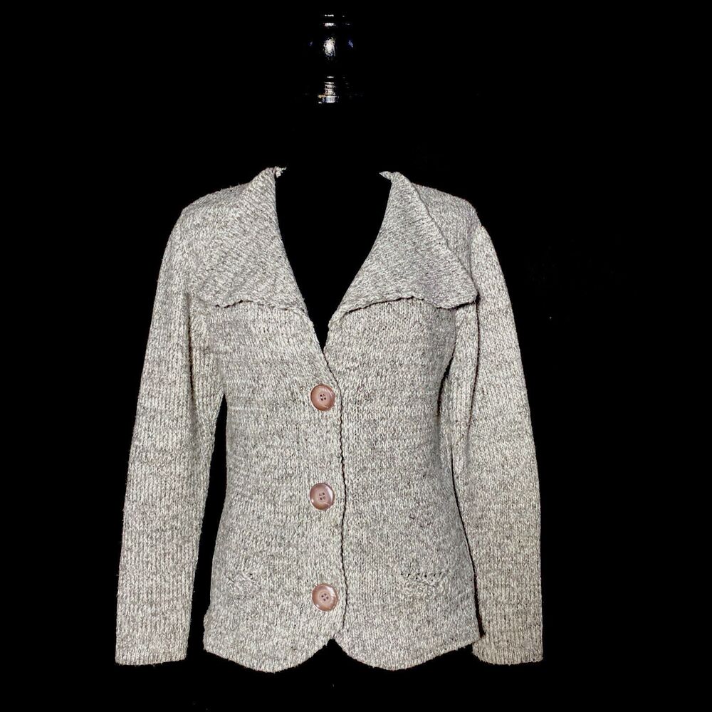 Womens M Cardigan Sweater Light Heather Gray Shawl Collar Chunky Andre Ungaratto